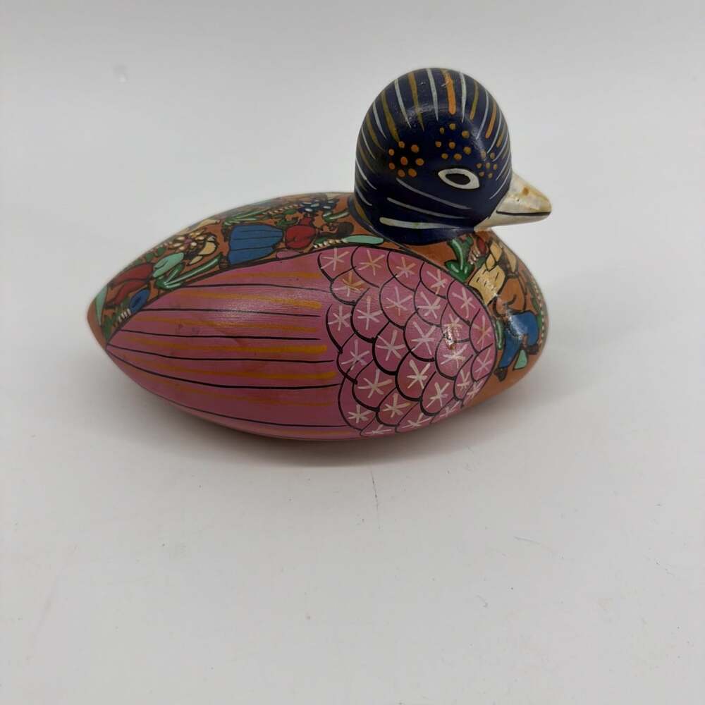 Vintage Tonala Mexico Mexican Folk Art Pottery Hand Made Duck Goose Bird Blue